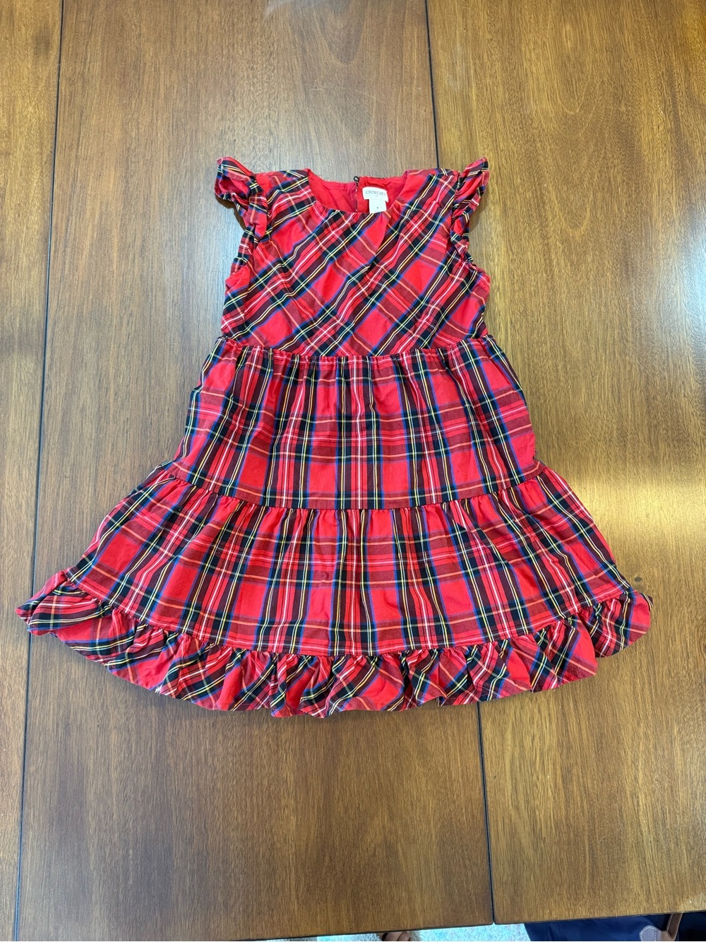 Girls Red Plaid Ruffle Tiered Dress